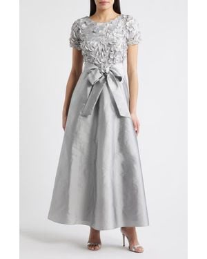 Pisarro Nights 3D Beaded Paillette Bodice Taffeta A-Line Gown - Gray