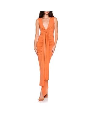 Susana Monaco Plunge Neck Tie Neck Dress - Orange