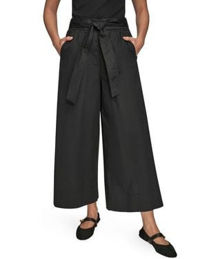 Donna Karan Mid Rise Wide Leg Crop Stretch Cotton Pants - Black