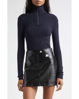 Courreges Merino Wool Mock Neck Half Zip Sweater - Blue