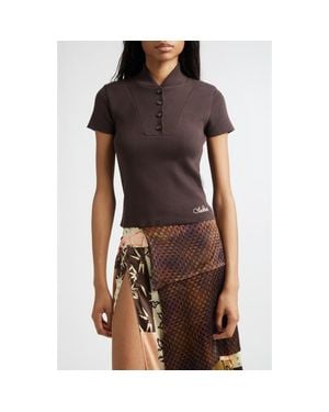 Siedres Mollie Embroidered Logo Rib Cotton Polo - Brown