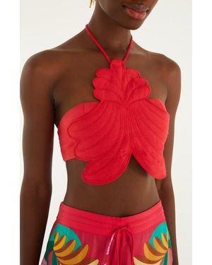 FARM Rio 3D Shell Embroidered Halter Cover-Up Top