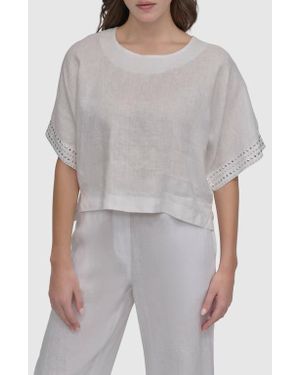 DKNY Studded Boxy Linen Top - Gray