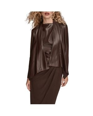 Donna Karan Flyaway Faux Leather & Knit Jacket - Brown