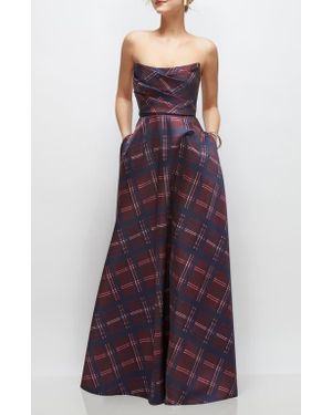 The Dessy Group Tartan Strapless Gown - Purple
