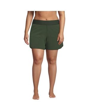 Lands' End 5 Quick Dry Elastic Waist Board Shorts Swim Cover-Up Shorts With Panty - Green