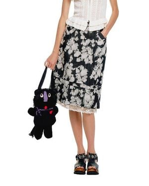 Anna Sui Rose Illusion Denim Lace Trimmed Skirt - Black