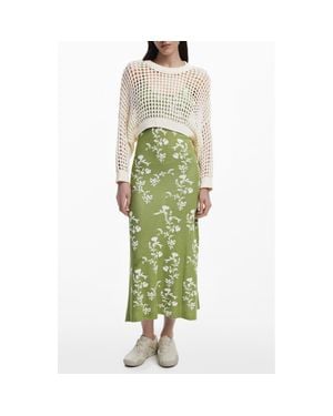 Desigual Floral Knit Maxi Dress & Open Stitch Long Sleeve Sweater Set - Green