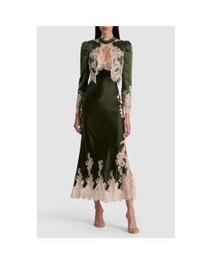 Alice + Olivia Thomsna Puff Sleeve Lace Trim Cropped Jacket - Green