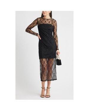 Chelsea28 Lace Illusion Midi Dress - Black