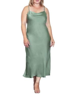 Standards & Practices Cowl Neck Satin Dress - Green