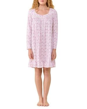Eileen West Lace Trim Long Sleeve Nightgown - Pink
