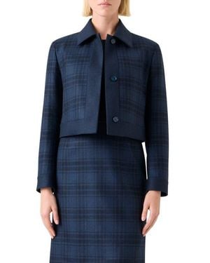 Akris Lewitt Check Wool Crop Jacket - Blue