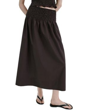 Mango Shirred Waist Midi Skirt - Black