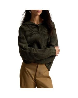 Polo Ralph Lauren Chunky Half Placket Wool & Cotton Blend Sweater - Black
