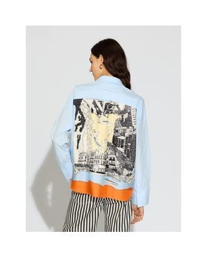 Callas Milano Sirene Poplin Shirt With Silk Twill Lake Como Print Scarf Back - Blue
