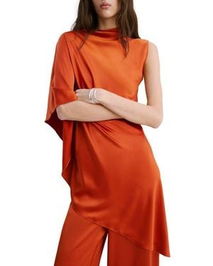 Mango Asymmetric Single Elbow Sleeve Satin Top - Orange