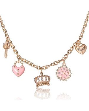 Juicy Couture Tone Crystal Charm Necklace - Pink
