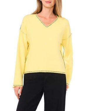 Vince Camuto Contrast Detail V-Neck Sweater - Yellow