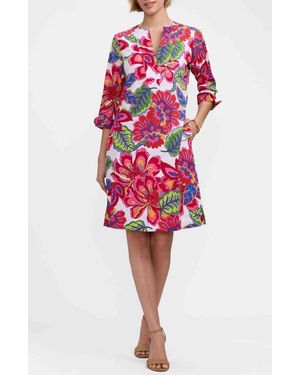 Foxcroft Vena Paradise Blooms Print Cotton Shift Dress - Red