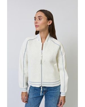 Central Park West Ophelia Faux Leather X Crochet Bomber Jacket - White