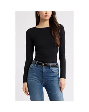 Open Edit Cowl Back Long Sleeve Shirt - Black