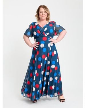 Scarlett & Jo Isabelle Short Sleeve V-Neck Maxi Dress - Blue