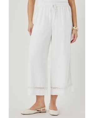 Splendid Stella Lace Inset Crop Linen Pants - White