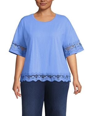 Lands' End Short Sleeve Slub Jersey Cutwork T-Shirt - Blue