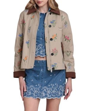 Avec Les Filles Embroidered Floral Cotton Chore Jacket - Blue