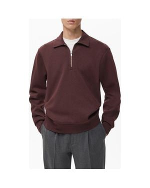 Mango Regular Fit Quarter Zip Sweater - Red