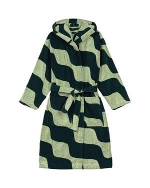 Marimekko Taifuuni Hooded Cotton Terry Cloth Robe - Green