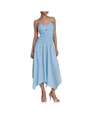 Avec Les Filles Shirred Handkerchief Midi Dress - Blue