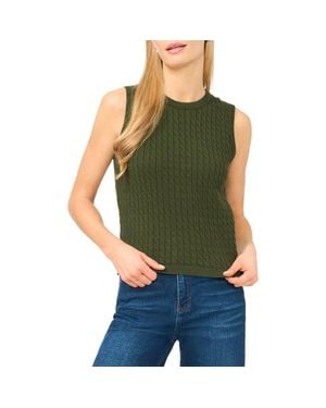 Halogen® Cable Stitch Cotton Sweater Tank - Green
