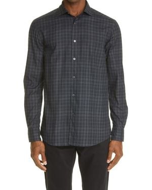 ZEGNA Madras Cotton Button-Up Shirt - Gray