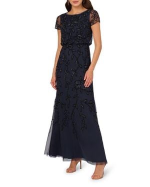 Adrianna Papell Blouson Beaded Gown - Blue