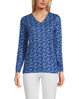 Lands' End Relaxed Supima Cotton Long Sleeve V-Neck T-Shirt - Blue
