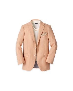 Paul Fredrick Cotton Blend Herringbone Single Breasted Notch Lapel Sport Coat - Natural