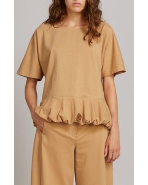 MM by Max Mara Jersey Bubble Hem Cotton & Linen Blend Top - Natural