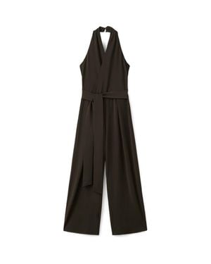 Mango Halter Tie Waist Wide Leg Faux Wrap Jumpsuit - Black