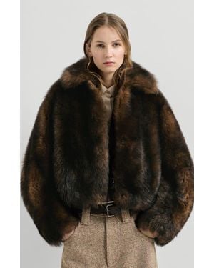 Brunello Cucinelli Soft Shearling Outerwear Jacket With Shiny Zipper Pull - Black