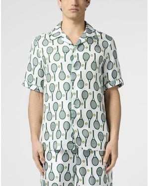Philipp Plein Silk Bowling Shirt Tennis - Blue
