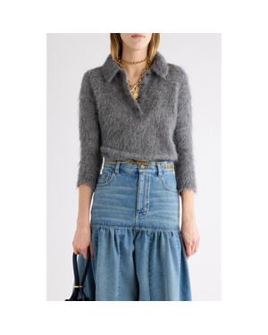 Chloé Brushed Alpaca Blend Polo Sweater - Gray
