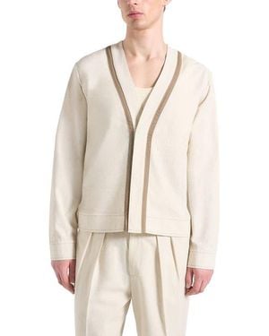 Manière De Voir Alain Linen Cardigan With Contrast Placket - Natural