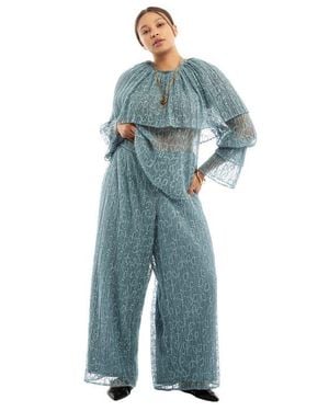 June + Vie Lace Wide-Leg Pants - Blue