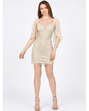 LARA New York Beaded Faux-Wrap V-Neck Bridal Gown - Natural