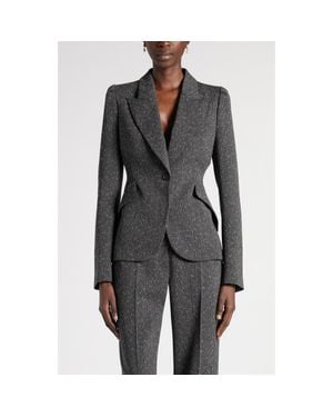 McQueen One-Button Puff Sleeve Stretch Wool Jacket - Gray