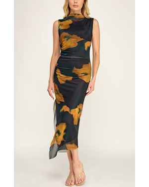Socialite Floral Shirred Mesh Dress - Multicolor