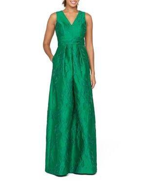Kay Unger Mariah Floral Jacquard Gown - Green