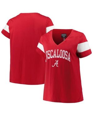 Profile Heather Alabama Tide Plus Size Arched City Sleeve Stripe V-Neck T-Shirt - Red
